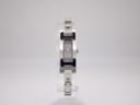 Front view of the Gucci 3900L women's watch, showing its rectangular silver stainless steel case and black dial.