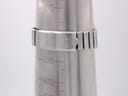 Close-up of the integrated stainless steel bracelet and signed Seiko clasp on a wrist sizing cone, indicating an approximate wrist size.