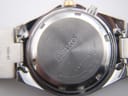 Close-up of the stainless steel case back with Seiko engraving, serial number 381773, 5M62-0D50 model, and 10 BAR water resistance.