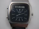 Close-up front view of the Seiko H556-5030 navy dial, digital display showing "WE 23".