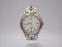 Front view of the Seiko 7N32-0049 two-tone watch with a white dial and gold accents.