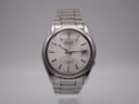 Front face view of the vintage Seiko 7025-8100 automatic watch with silver dial.