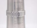 Close-up of the jubilee-style stainless steel bracelet on a wrist sizing gauge, showing an approximate wrist size of 19.8cm.