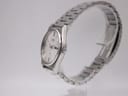 Side profile view of the Seiko 6923-8000, highlighting the slim case and integrated steel bracelet.