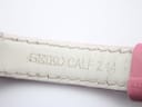 Detailed view of the underside of the pink leather strap, showing the embossed 'SEIKO CALF Z 14' inscription.