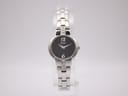 Front face of the Seiko 1N00-0SJ0 ladies watch with black dial and crystal accents.