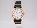 Front view of the Seiko 43-0170 watch, showing its white dial with roman numerals and gold hexagonal case on a black leather strap.