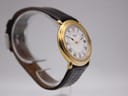 Another angled side view of the Seiko 5Y32-6A20, showing the watch on a display stand.