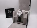 Front view of the Gc Guess Collection 14014L watch showing white multi-function dial with Roman numerals.