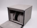 Side view of the grey Gc watch box with the watch removed, showing the internal cushion.