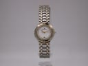 Front view of the Maurice Lacroix 6102 watch with a white dial, gold bezel, and two-tone bracelet.