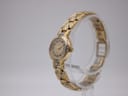 Angled view of the Bulova watch, showing the right side of the case and crown, with the gold-tone, rhinestone-set bracelet.