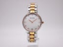 Front view of the Bulova 98S147 two-tone watch with mother of pearl dial and diamond markers.