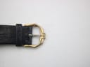 Close-up of the gold-tone buckle with the "RW" logo on the black leather strap.
