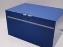 The top and side view of the closed original Tissot blue presentation box.