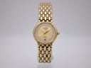 Front view of Raymond Weil Fidelio gold-plated ladies watch with diamond-set bezel and gold dial.