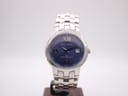 Front view of Gianni Sabatini NGS403 watch with blue dial, roman numerals, and stainless steel bracelet.
