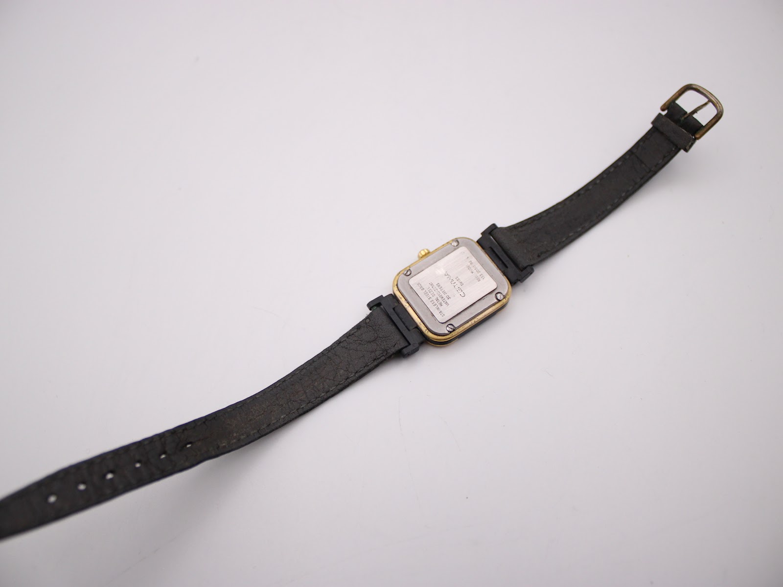 Full view of the Certina Ibiza watch and strap from the back, showing the case back and the buckle