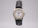 Front view of the Michel Herbelin Country 12648 watch with white dial and black leather strap.
