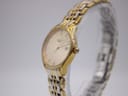 Opposite angled side view of the Longines Lyre watch, highlighting the smooth lines of the gold-tone case.