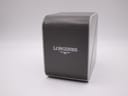 Closed view of the original grey Longines watch box, with the Longines logo visible on the lid.