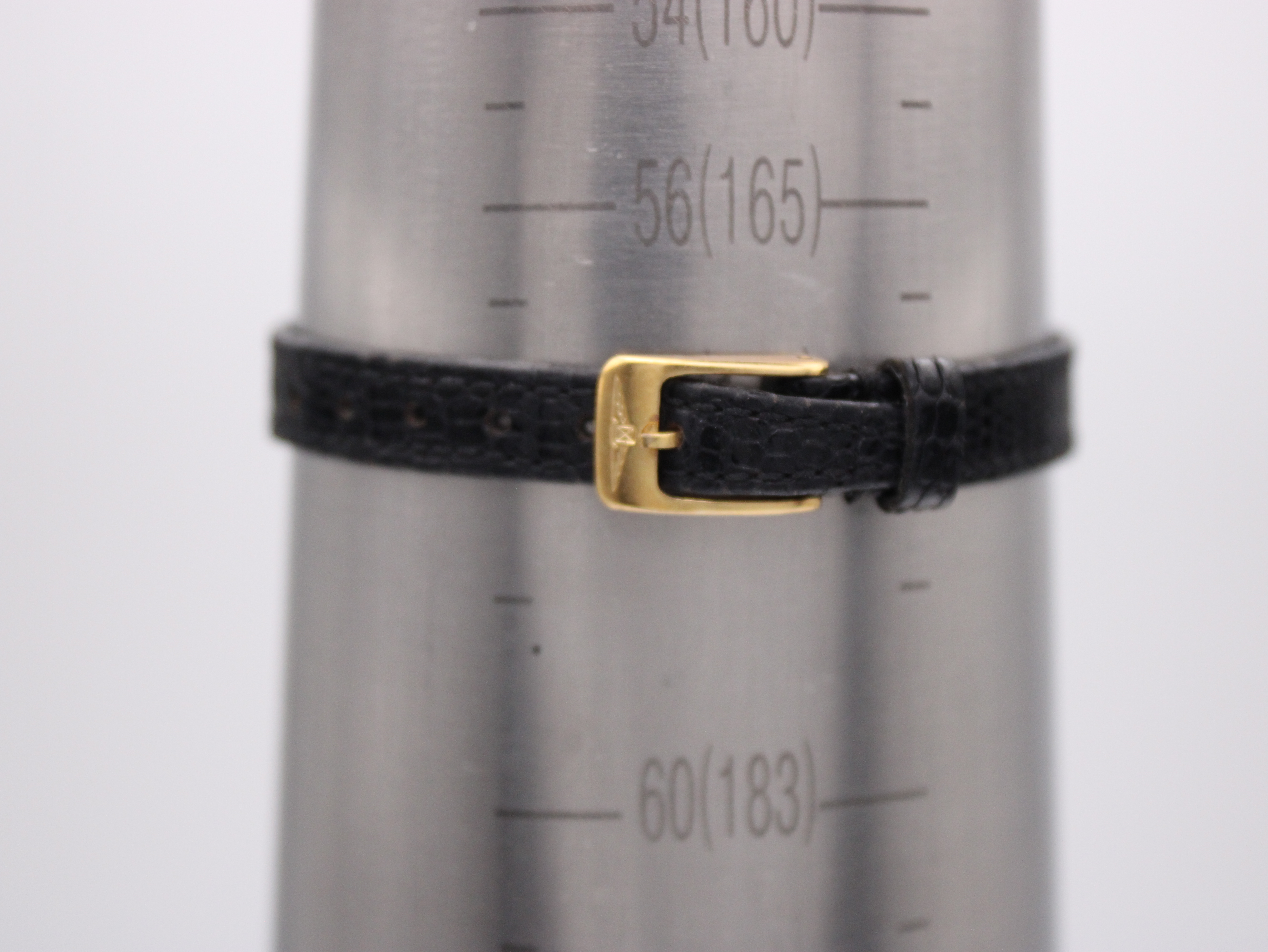 The watch strap fastened around a wrist sizing gauge, indicating a wrist circumference of approximately 16.5cm.