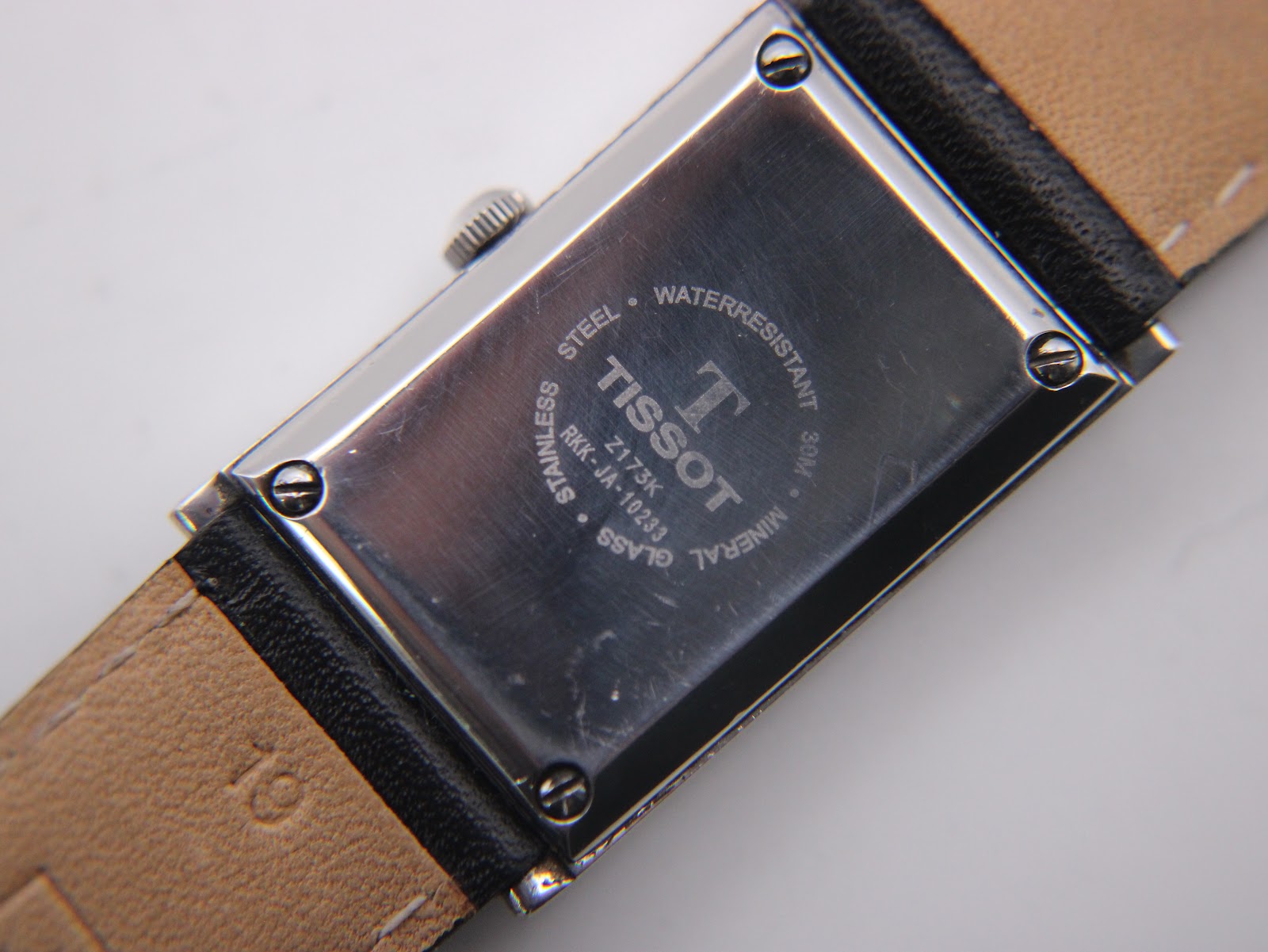 Close-up of the Tissot Z173K stainless steel case back, engraved with model Z173K and 'Waterresistant 30M'.