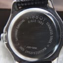 Tissot PR 50 black lizard-texture leather strap detail