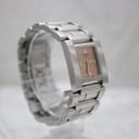 Left side angle view of the Tissot square watch showcasing the elegant case and bracelet design.
