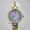 Front view of Saint-Honoré Paris ladies' gold-tone watch with white dial and black Roman numerals