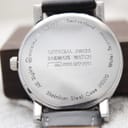 Detailed close-up of the watch's stainless steel case back, featuring "Official Swiss Railways Watch," the "SBB CFF FFS" logo, and the model number "30300."