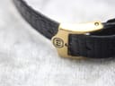 Overhead shot of the Gucci 3000L watch, highlighting the leather strap texture.