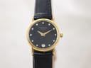 Front view of Raymond Weil 9923 women's watch with black dial and crystal markers.