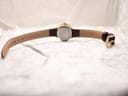 Full length view of the brown leather strap with a gold-tone buckle, showing the pin holes and the complete strap assembly.