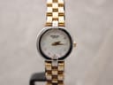 Front view of Raymond Weil Genève two-tone watch with mother-of-pearl dial and diamond markers