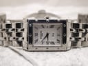 Flat front view of the Raymond Weil Tango watch with its stainless steel bracelet laid open.