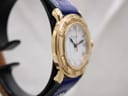 Another side view of the Michel Jordi Genève watch case, showcasing the sculpted lugs and decorative bezel.
