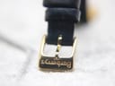 Close-up of the gold-tone buckle, signed with "Burberrys".