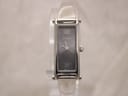 Front view of Gucci 1500L ladies watch, grey dial, stainless steel bangle bracelet.