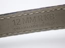 Close-up of the blue leather strap interior showing '12 MM RKB STRAP MADE IN ITALY' text.