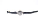 Top-down view of the Gucci 2000L watch with black leather strap fully extended on a white background.