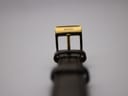 Close-up of the gold-tone buckle, clearly displaying the 'GUCCI' signature.