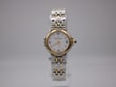Frontal view of the Maurice Lacroix ladies watch, showing the white dial with Roman numerals and gold-plated bezel.