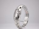 Right side view of the Maurice Lacroix watch, highlighting the curved stainless steel case and push/pull crown detail.