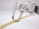 Digital caliper measuring the case diameter of the Maurice Lacroix watch, displaying 25.01mm.
