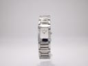 Front view of Maurice Lacroix rectangular watch with silver case and minimalist white dial