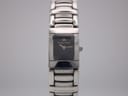 Slightly closer front view of Maurice Lacroix watch with rectangular black dial.