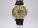 Front view of the Roamer Superking watch, gold-tone case, champagne dial, dark brown leather strap, on a white background.