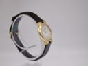 Angled side view of the watch, highlighting the gold electroplated case and the shape of the lugs.