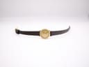 Top-down view of the Tissot watch laid flat, highlighting the long dark brown leather strap.